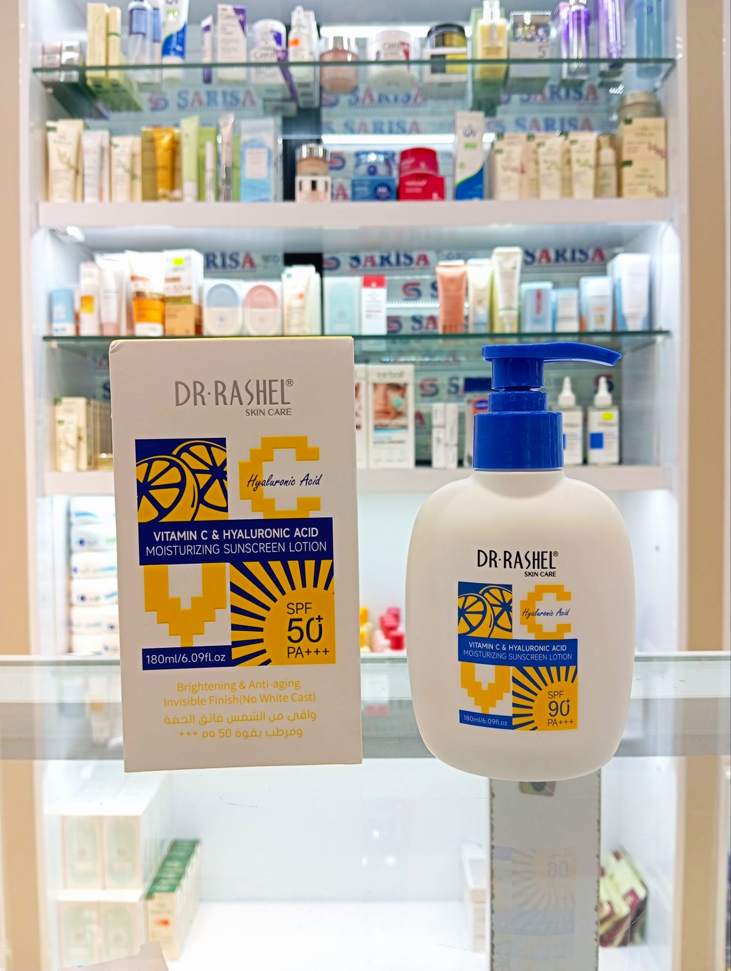 لوسیون ضد آفتاب صورت و بدن ویتامین سی و هیالورونیک اسید دکتر راشل SPF50