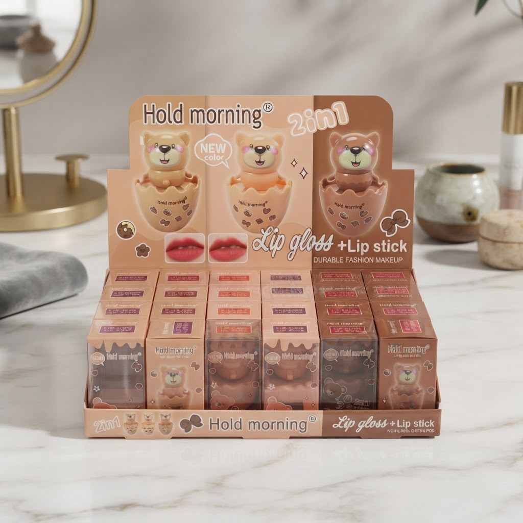 محصول 2 در 1 برق لب و رژ لب Hold Morning با ماندگاری بالا (برای انتخاب رنگ مورد نظر تماس بگیرید)