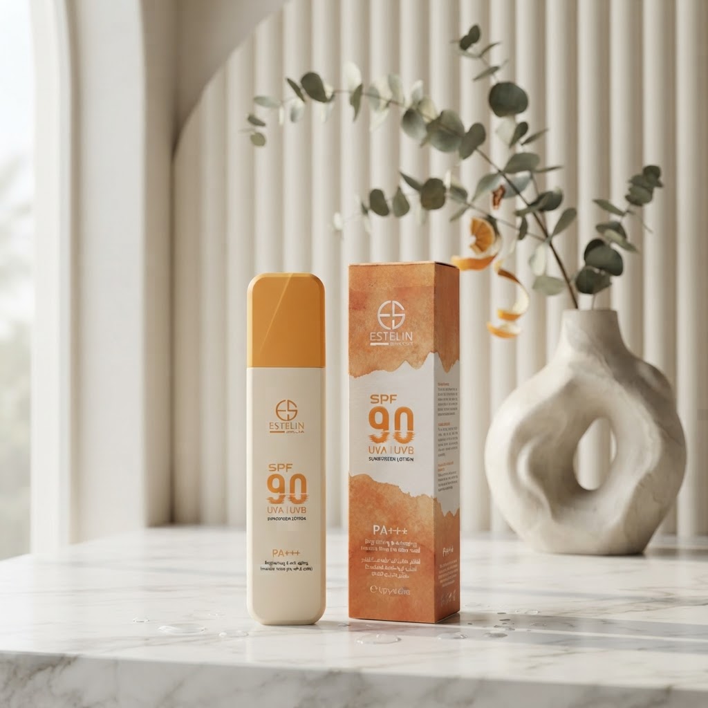 لوسیون ضدآفتاب استلین SPF90 مدل روشن‌کننده و جوان‌ساز ۱۲۰ گرم – محافظت بالا با بافت سبک و بدون رد سفید