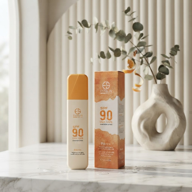 لوسیون ضدآفتاب استلین SPF90 مدل روشنکننده و جوانساز ۱۲۰ گرم – محافظت بالا با بافت سبک و بدون رد سفید