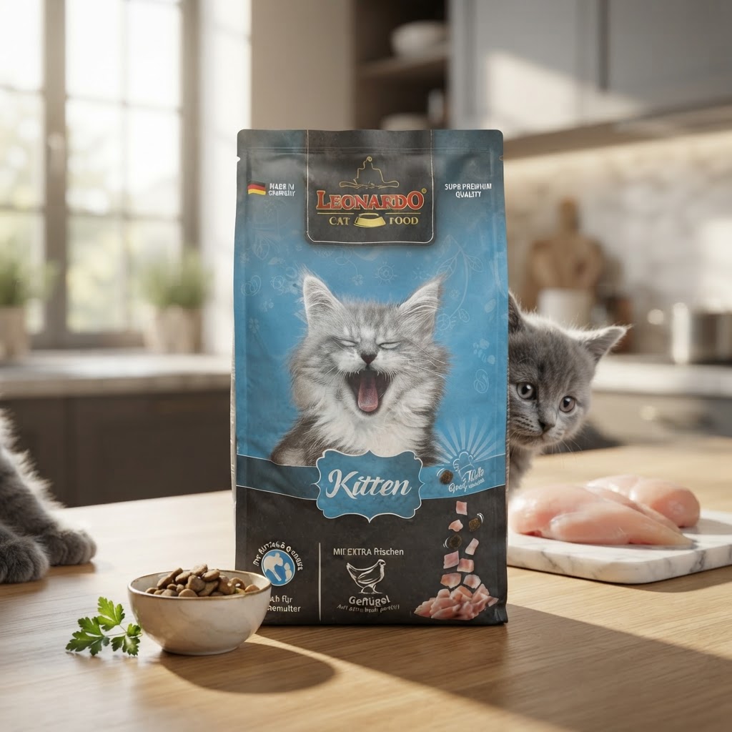 غذای خشک بچه‌گربه لئوناردو مدل Kitten با طعم مرغ – فله ۱ کیلوگرم برای بچه‌گربه‌های تا ۱۲ ماه
